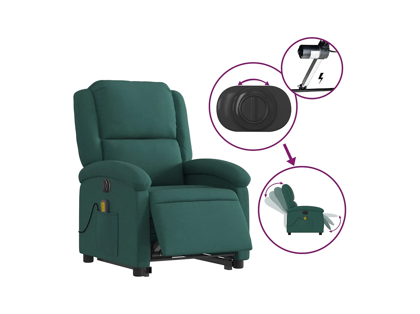 Fauteuil inclinable de massage électrique Vert foncé Tissu