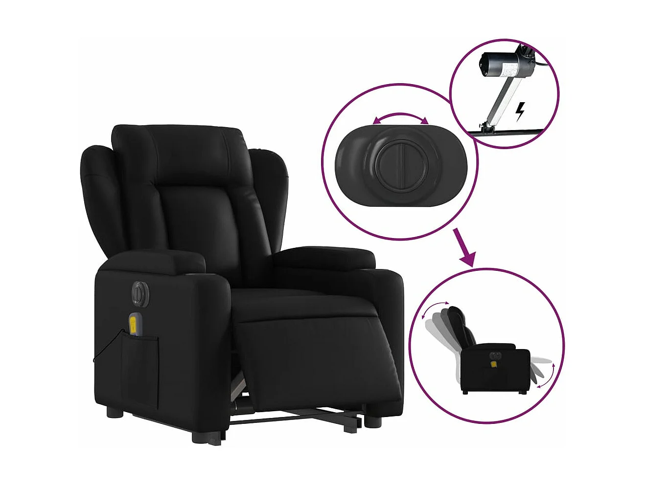 Fauteuil inclinable de massage électrique noir similicuir