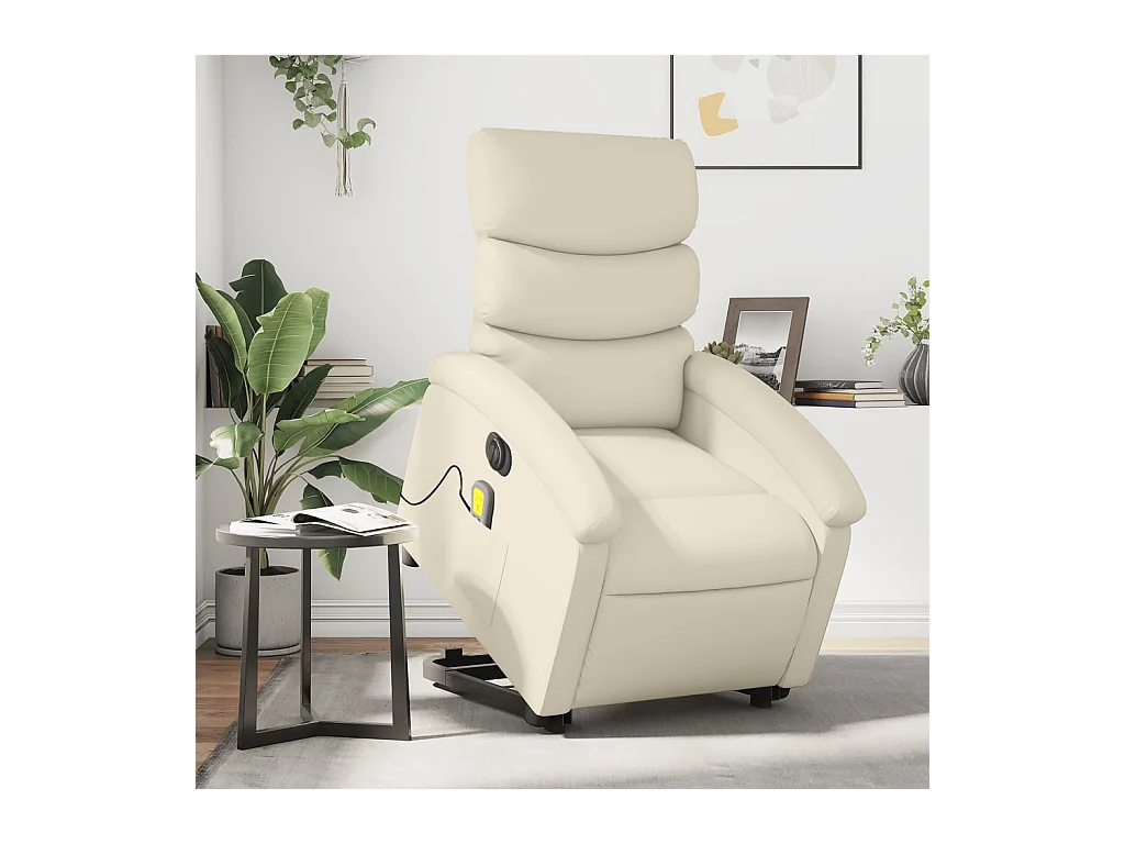 Fauteuil inclinable de massage électrique crème similicuir