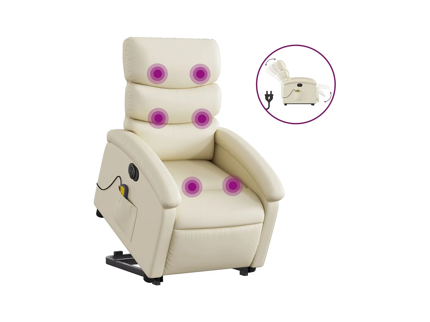 Fauteuil inclinable de massage électrique crème similicuir