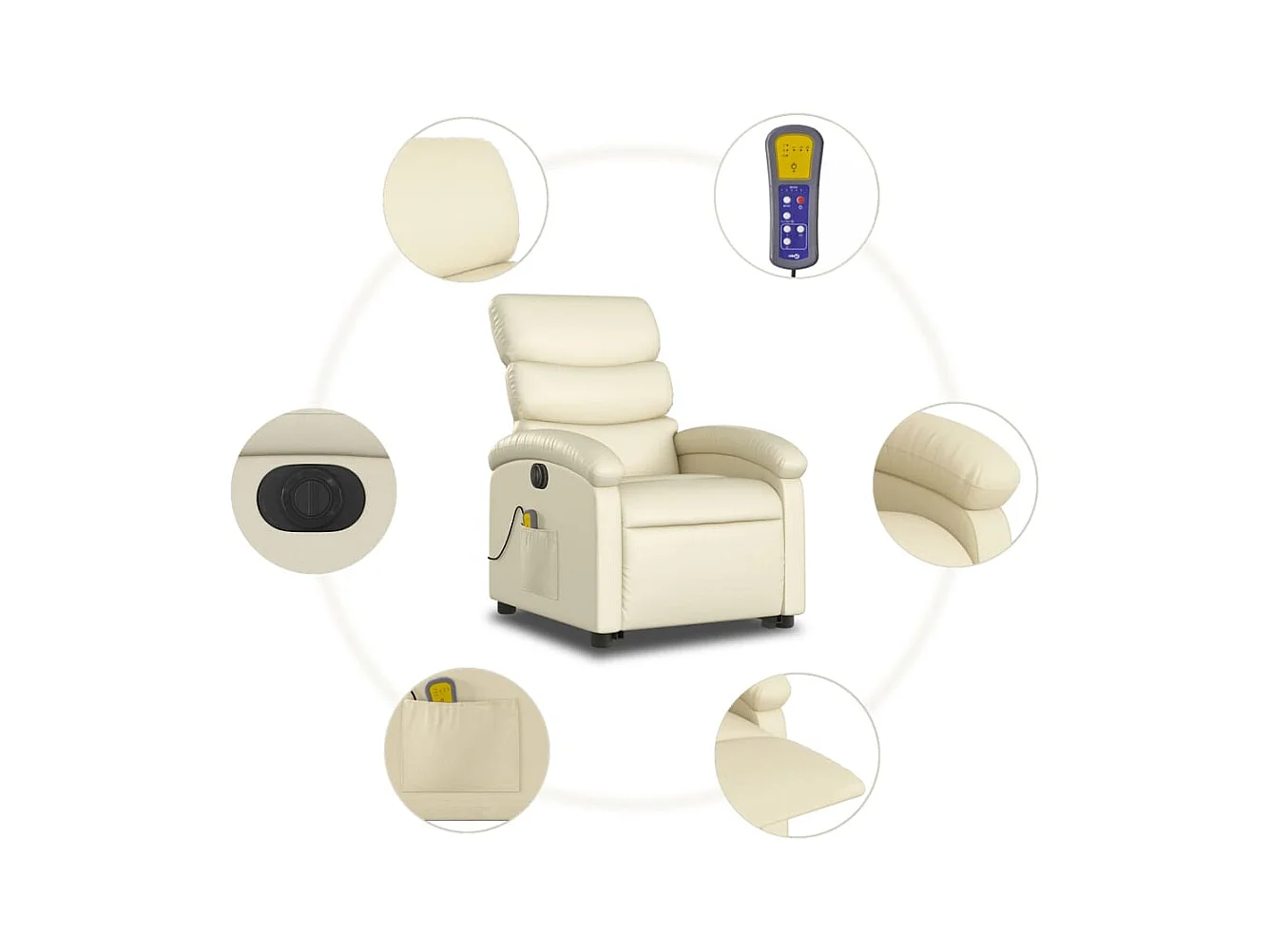 Fauteuil inclinable de massage électrique crème similicuir