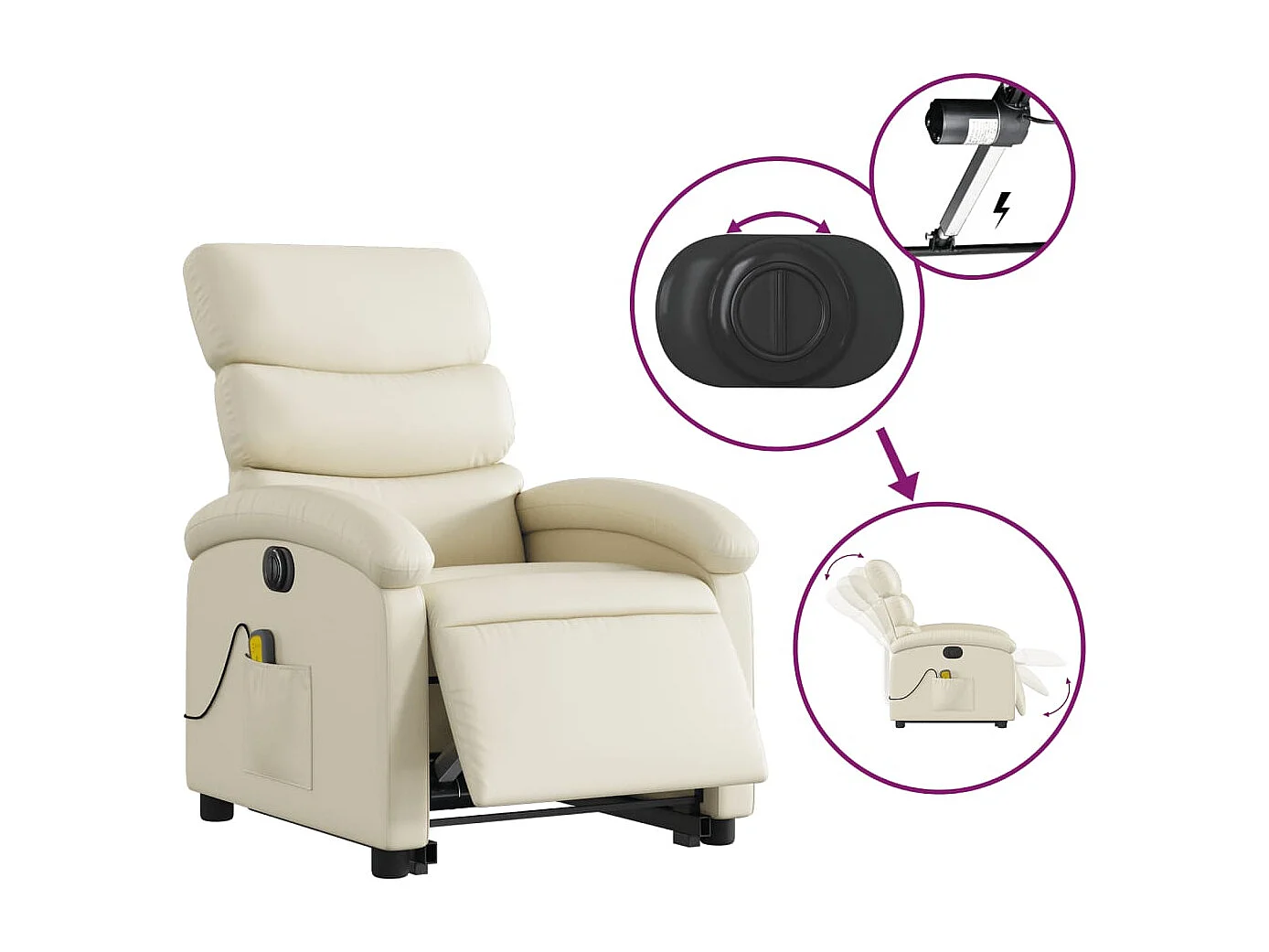 Poltrona Alzapersona Elettrica Reclinabile Crema in Similpelle