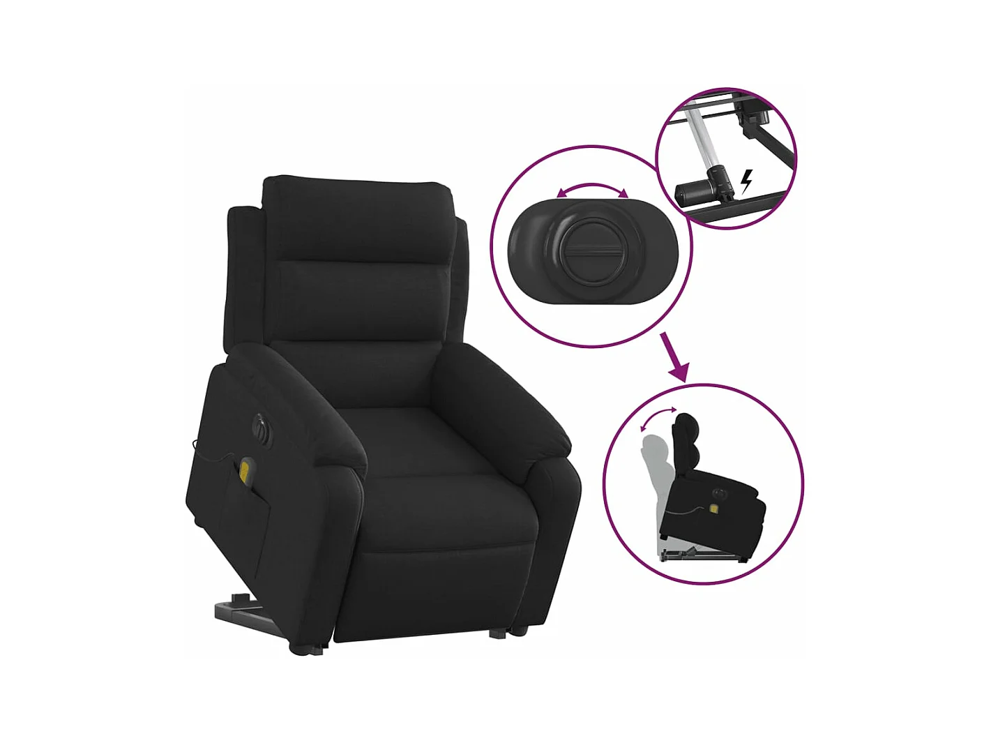 Fauteuil inclinable de massage électrique Noir Tissu
