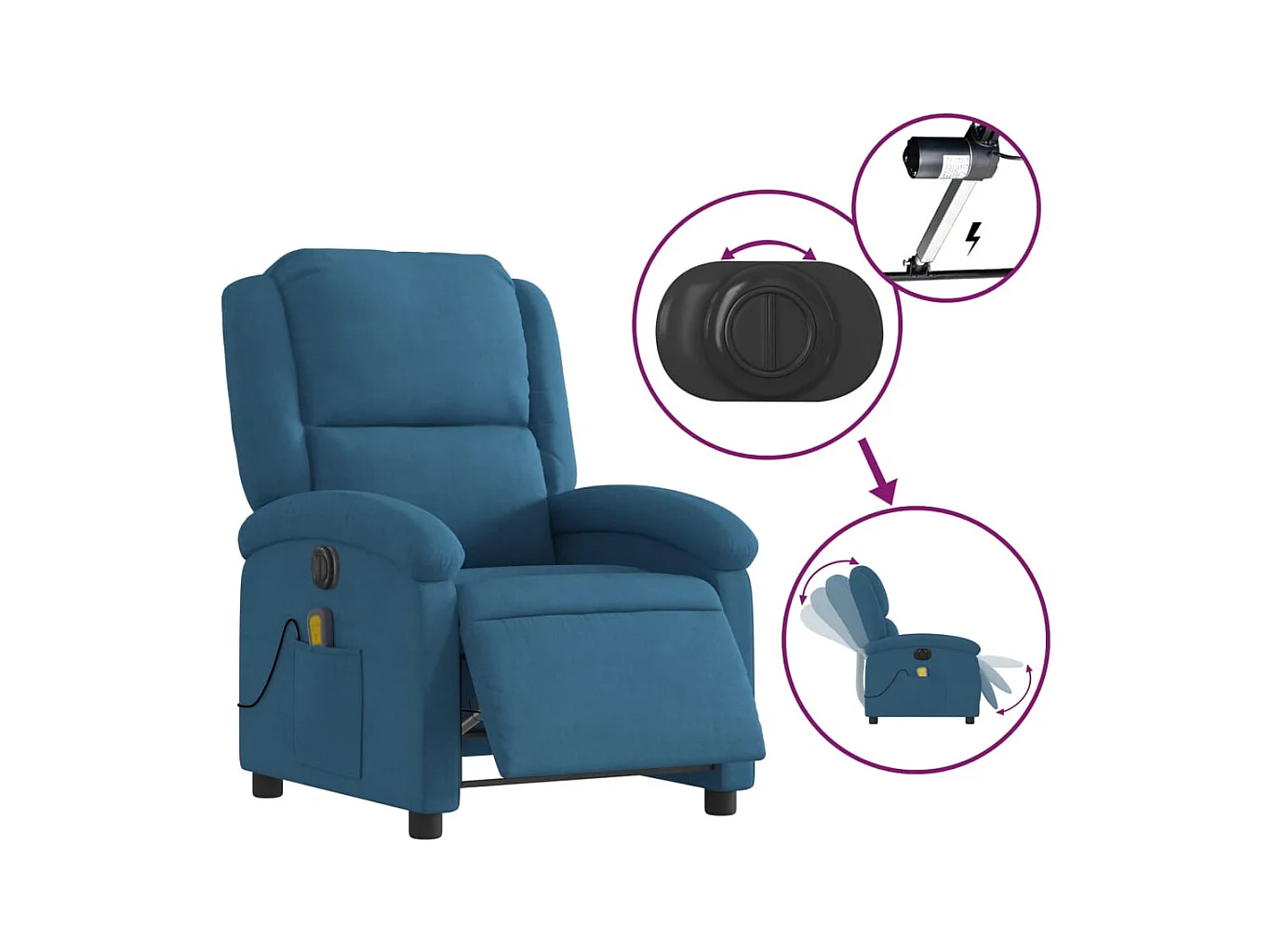 Fauteuil inclinable de massage électrique bleu velours