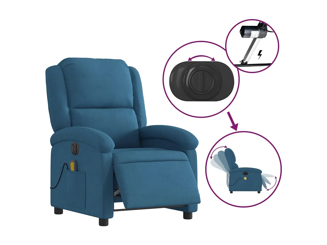 Fauteuil inclinable de massage électrique bleu velours