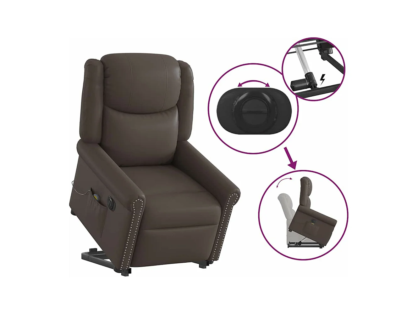 Fauteuil inclinable massage électrique marron brillant