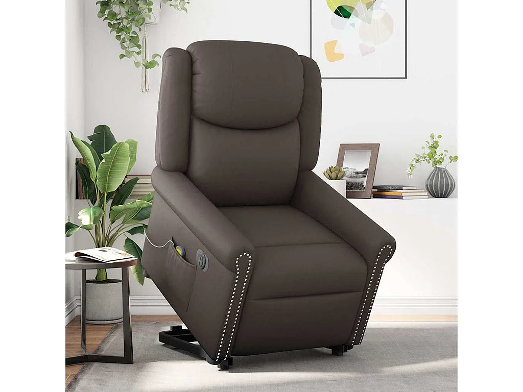 Fauteuil inclinable massage électrique marron brillant