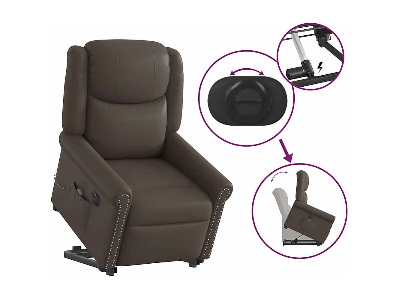 Fauteuil inclinable massage électrique marron brillant