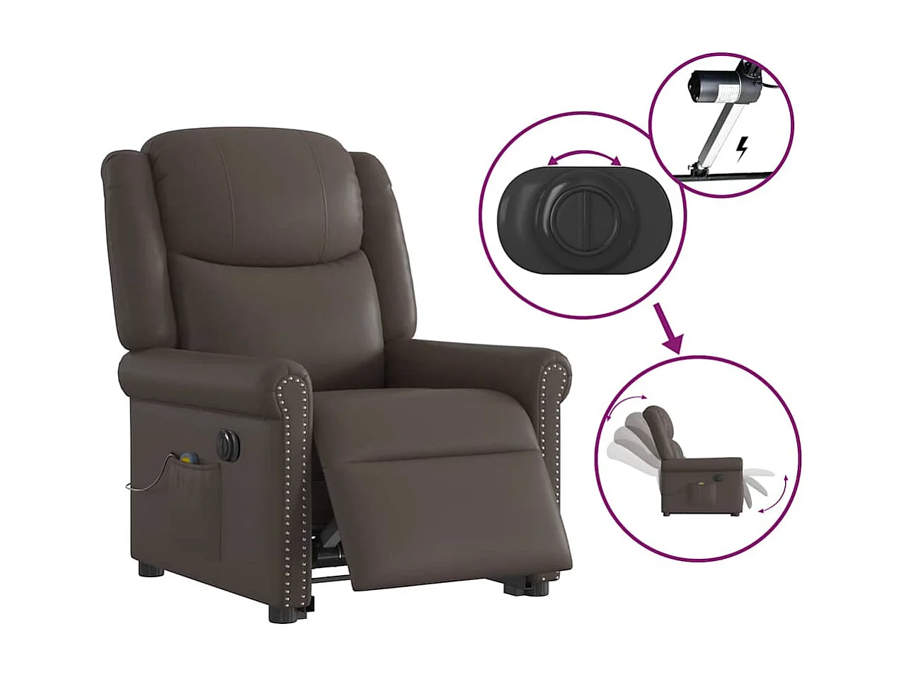 Fauteuil inclinable massage électrique marron brillant