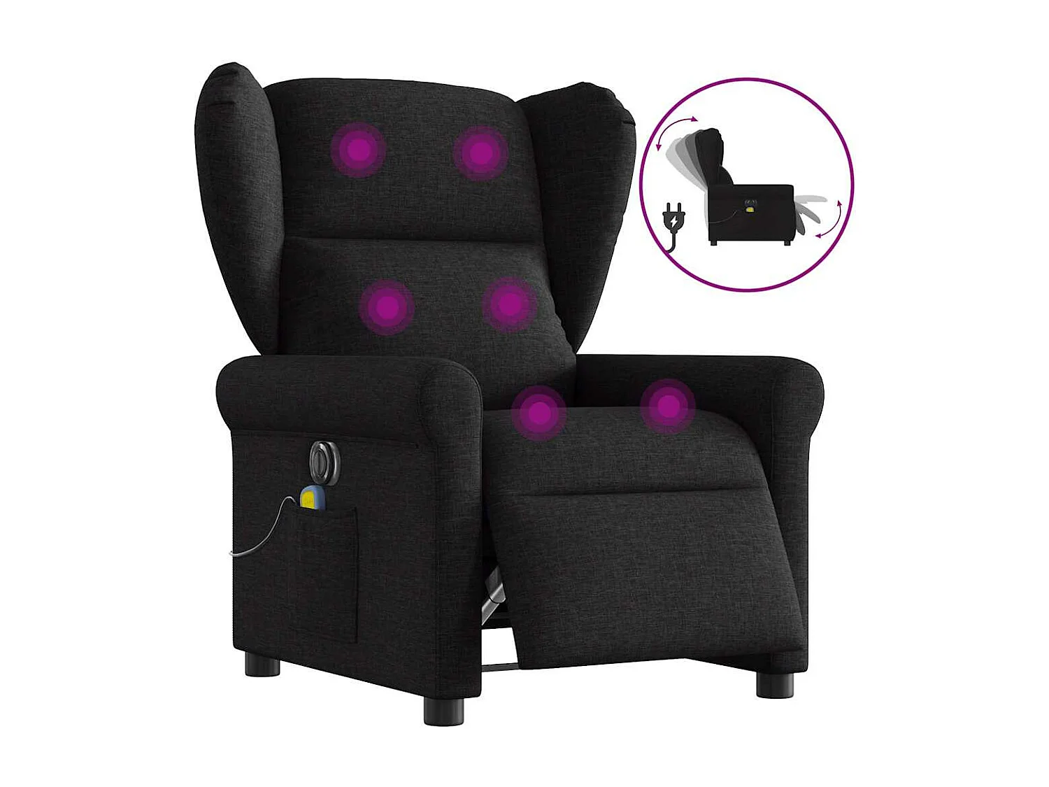 Fauteuil de massage inclinable électrique Noir Tissu