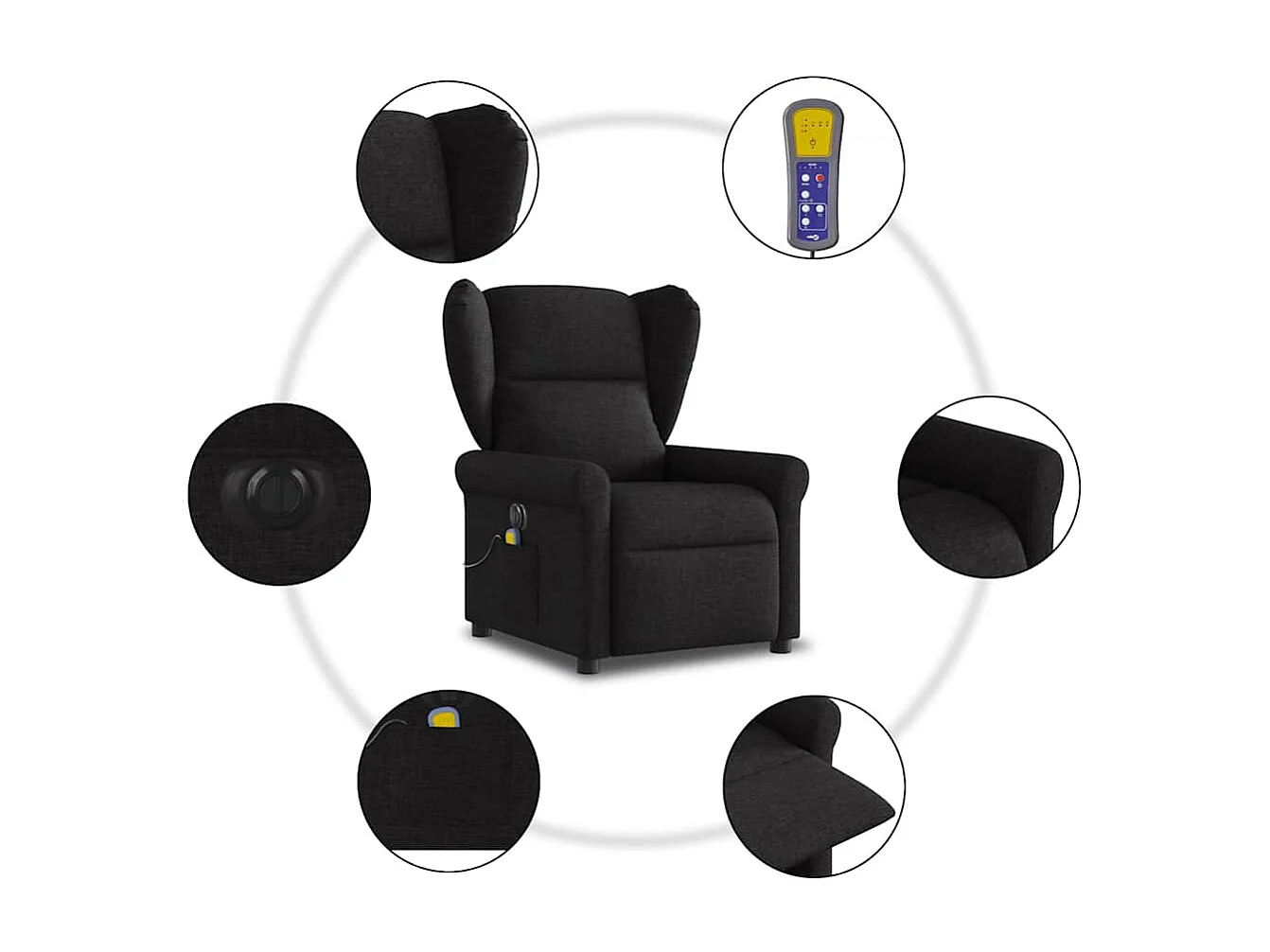 Fauteuil de massage inclinable électrique Noir Tissu