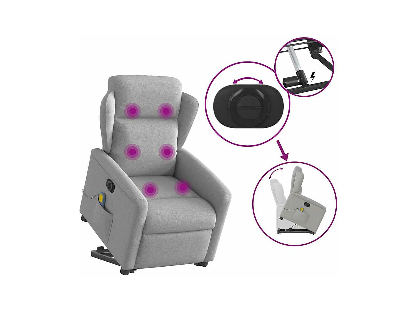 Fauteuil inclinable de massage électrique gris nuage tissu