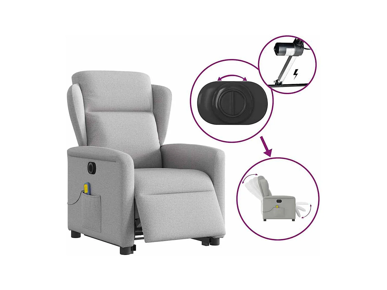 Fauteuil inclinable de massage électrique gris nuage tissu