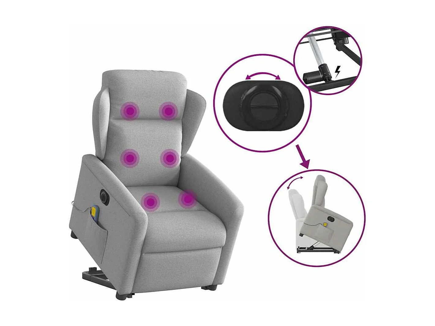 Fauteuil inclinable de massage électrique gris nuage tissu
