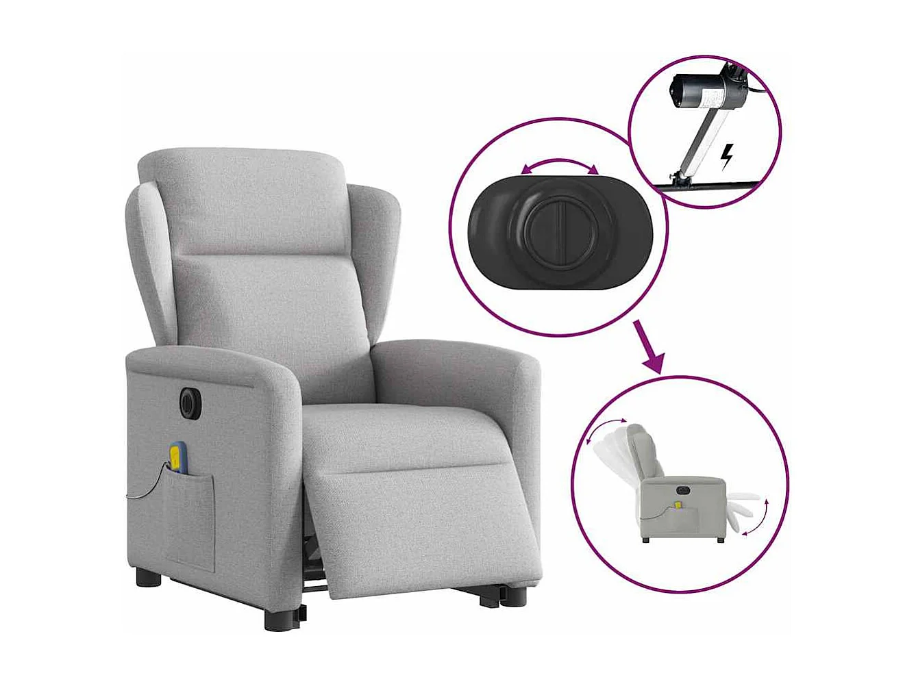 Fauteuil inclinable de massage électrique gris nuage tissu
