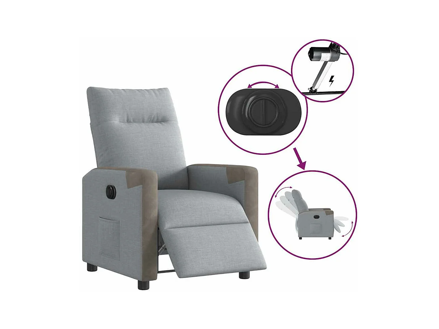 Fauteuil inclinable électrique Gris clair Tissu