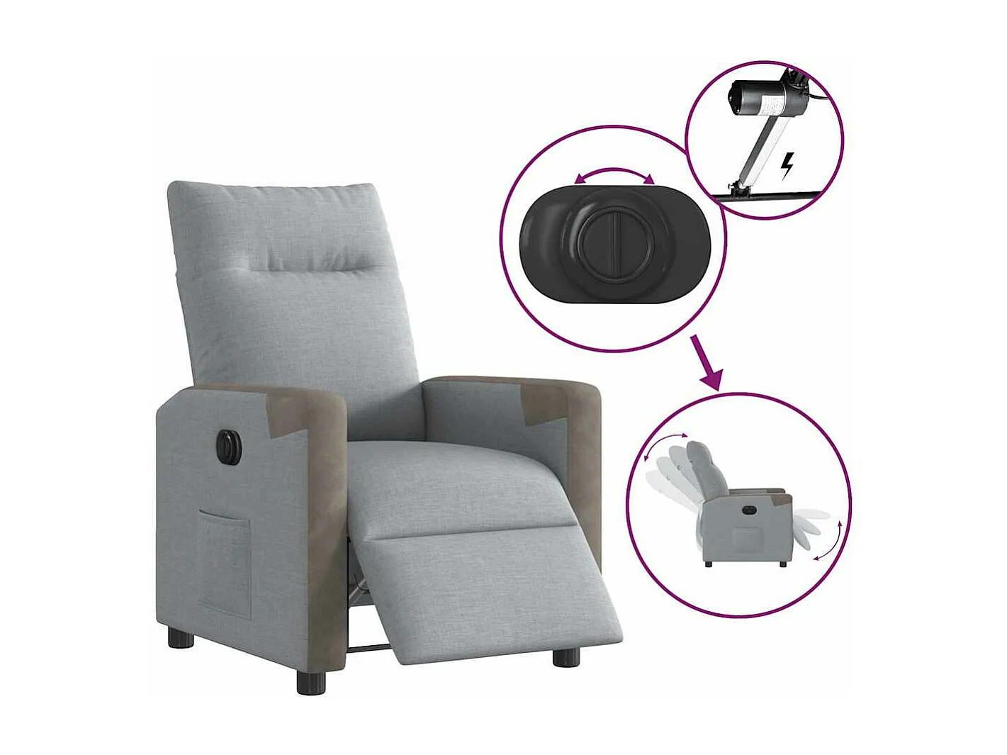 Fauteuil inclinable électrique Gris clair Tissu