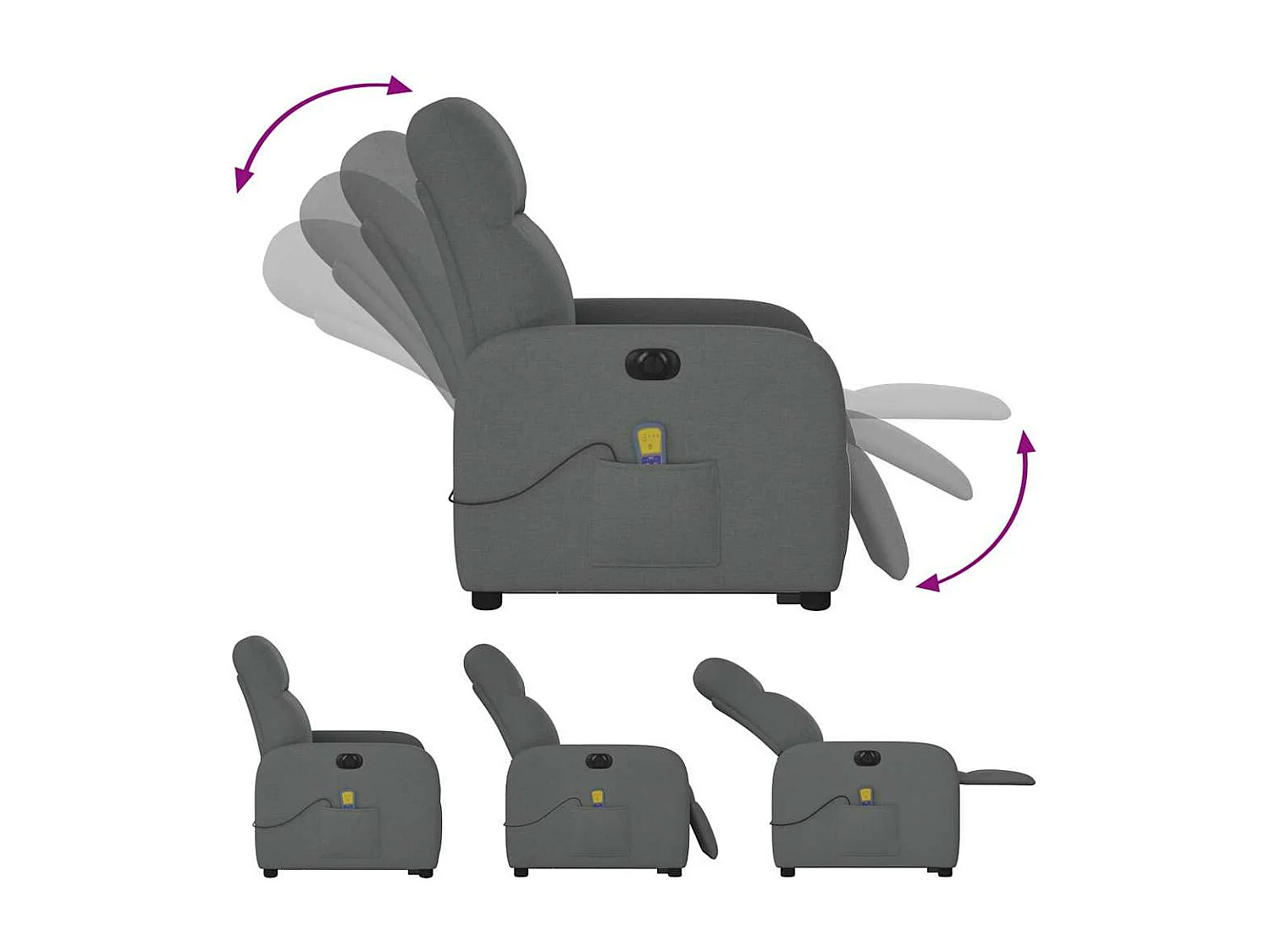 Fauteuil inclinable de massage électrique Gris foncé Tissu