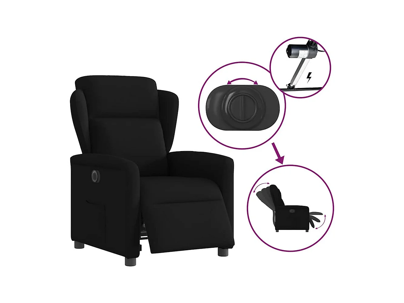 Zwarte stoffen elektrische relaxfauteuil