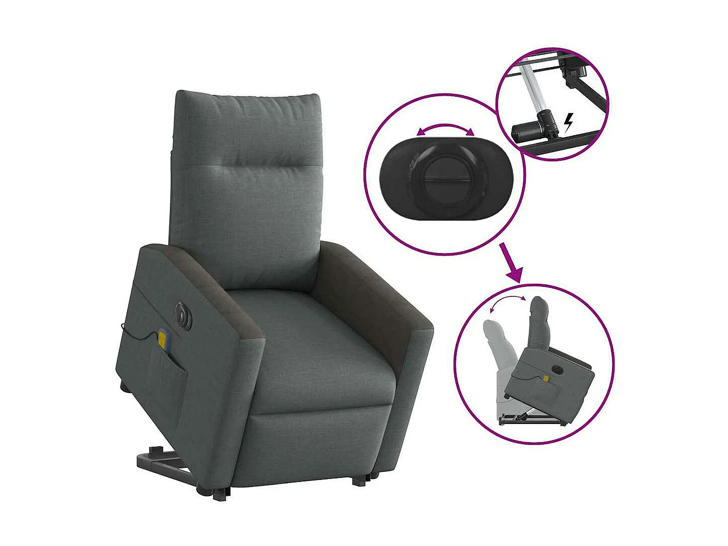 Fauteuil inclinable de massage électrique Gris foncé Tissu