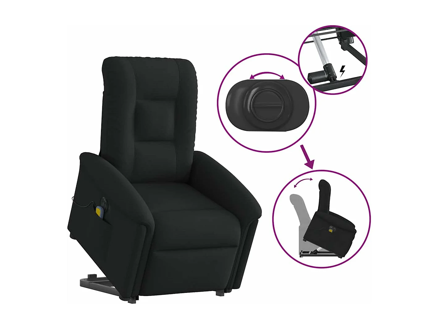 Fauteuil inclinable de massage électrique Noir Tissu