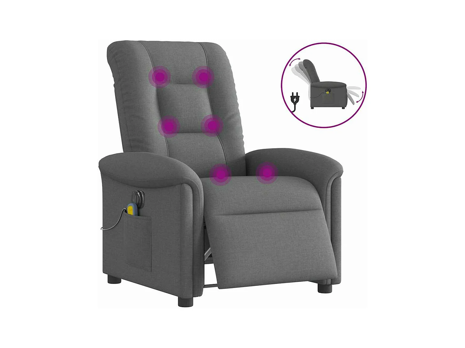 Fauteuil inclinable de massage électrique gris foncé tissu