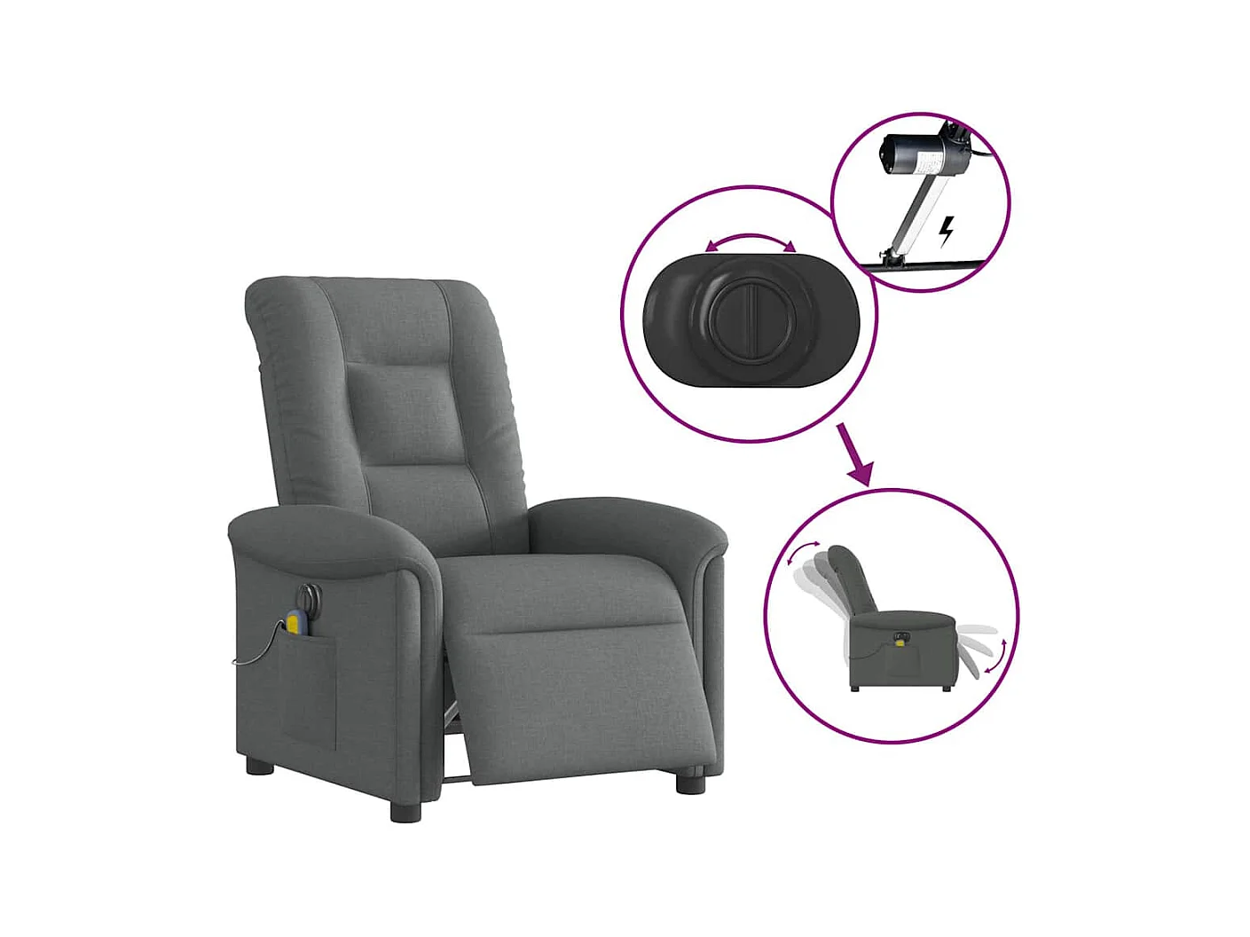 Fauteuil inclinable de massage électrique gris foncé tissu