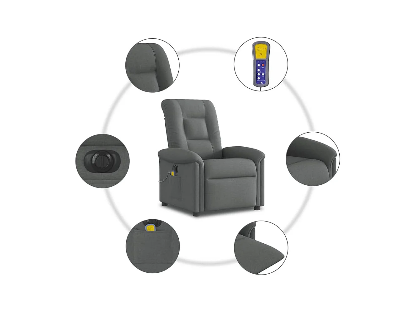 Fauteuil inclinable de massage électrique gris foncé tissu