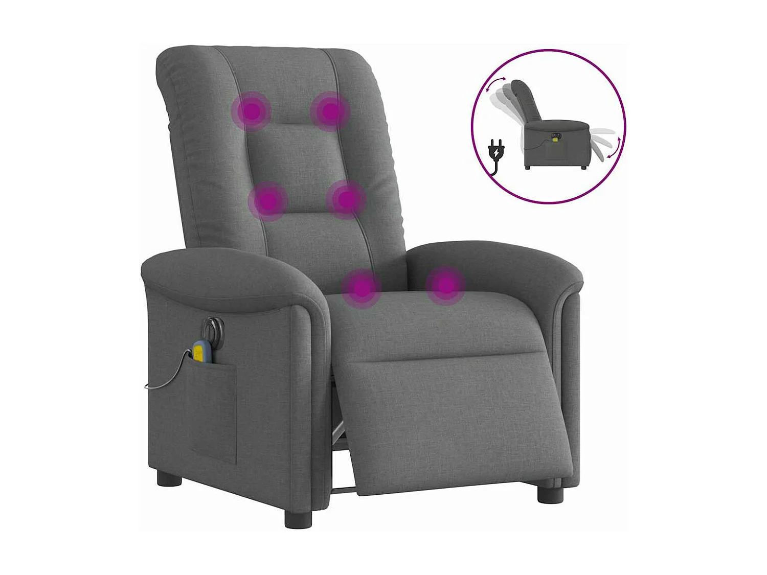 Fauteuil inclinable de massage électrique gris foncé tissu