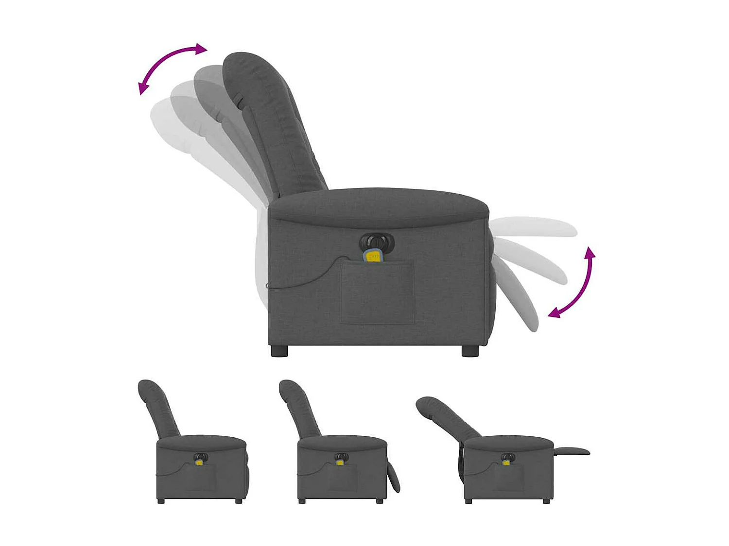 Fauteuil inclinable de massage électrique gris foncé tissu