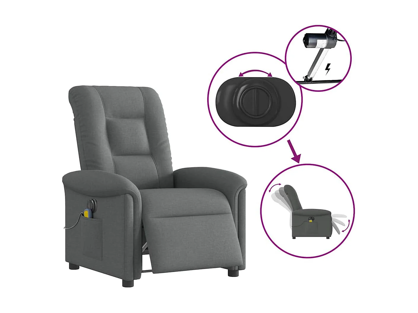 Fauteuil inclinable de massage électrique gris foncé tissu