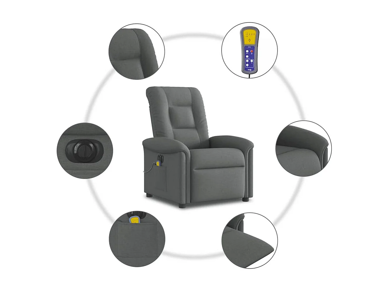 Fauteuil inclinable de massage électrique gris foncé tissu