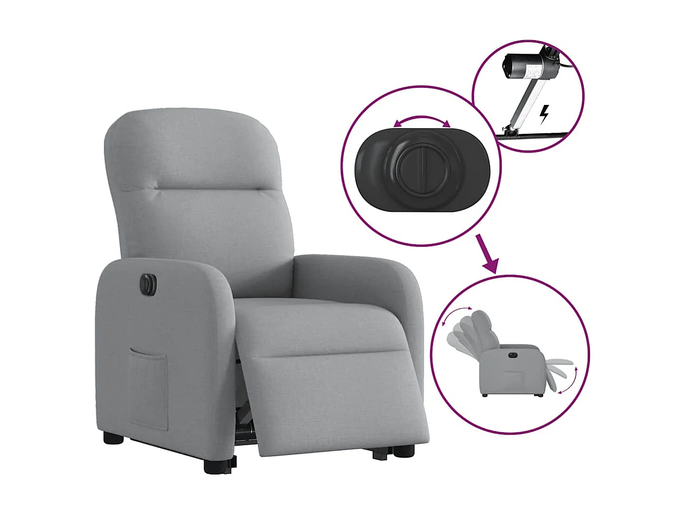 Fauteuil inclinable électrique gris clair tissu