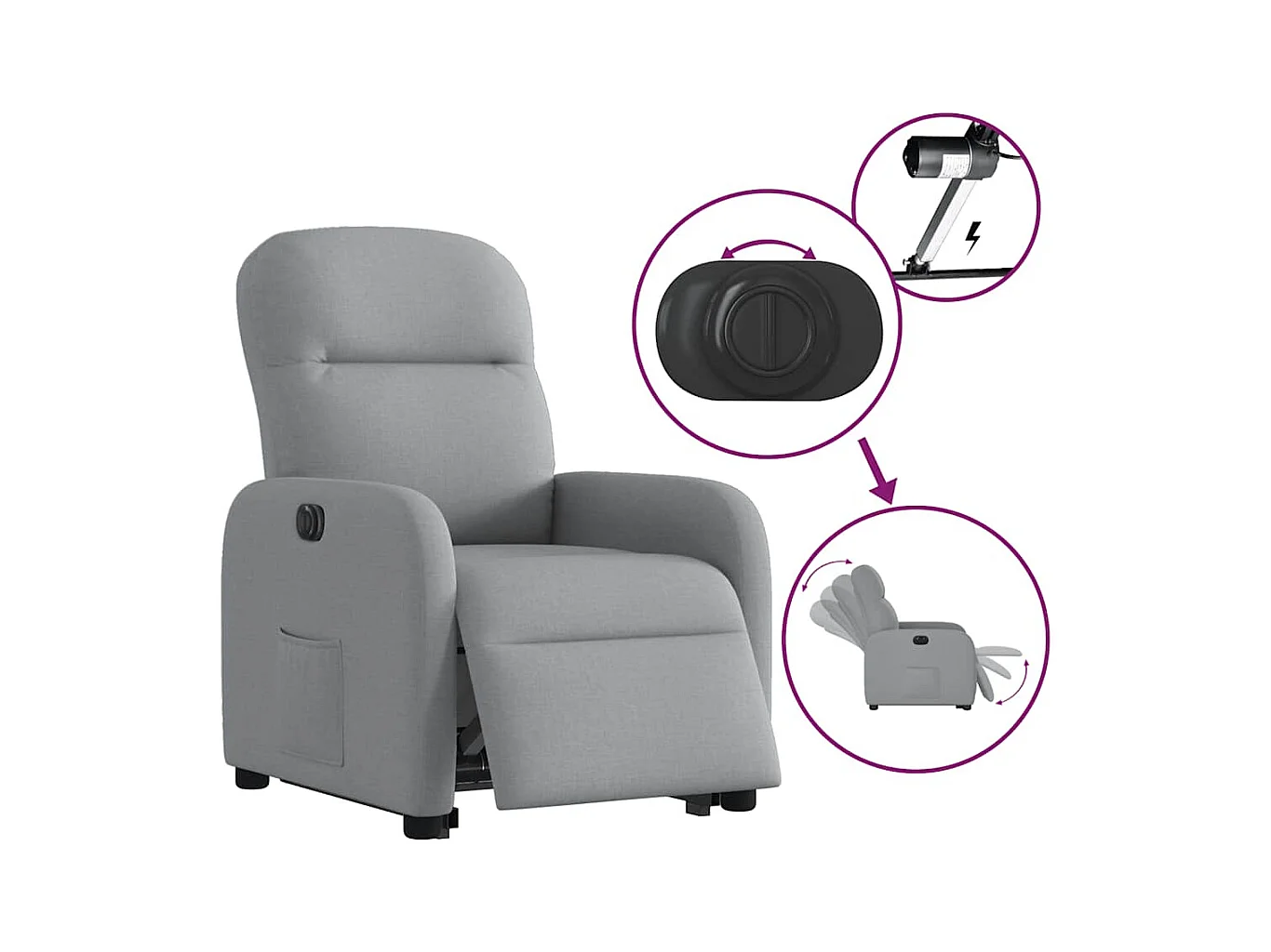 Fauteuil inclinable électrique gris clair tissu