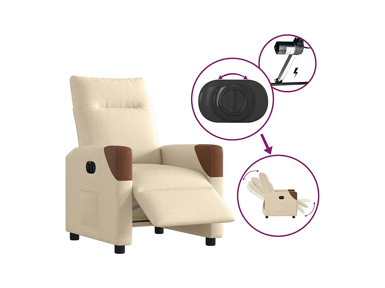 Fauteuil inclinable électrique Crème Tissu
