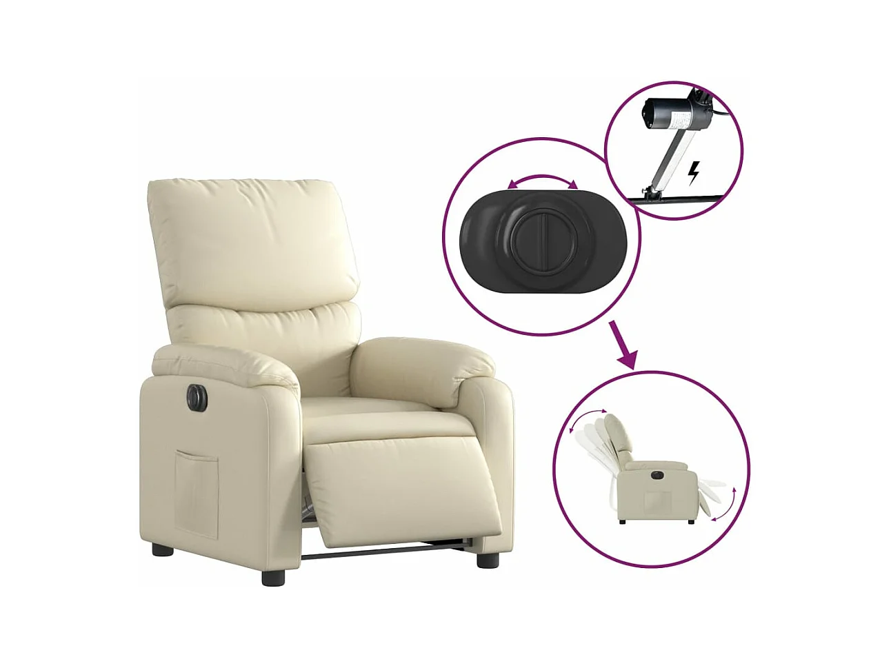 Fauteuil inclinable électrique Crème Similicuir