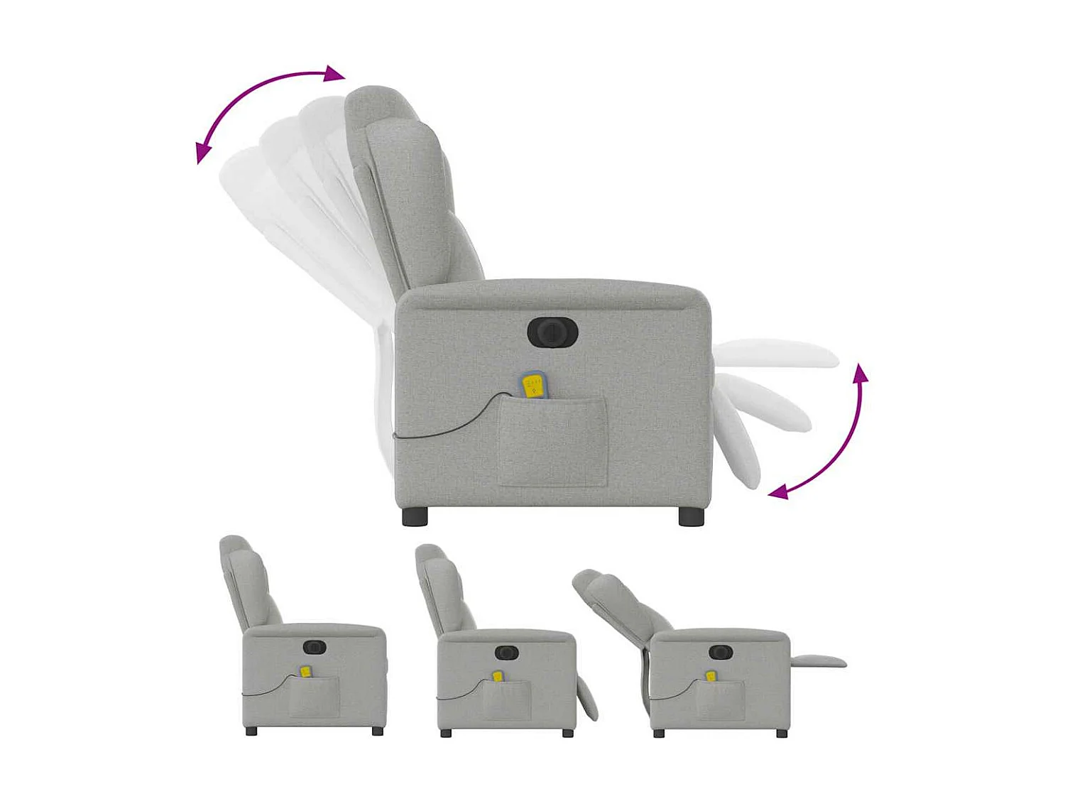 Fauteuil de massage inclinable électrique gris nuage tissu