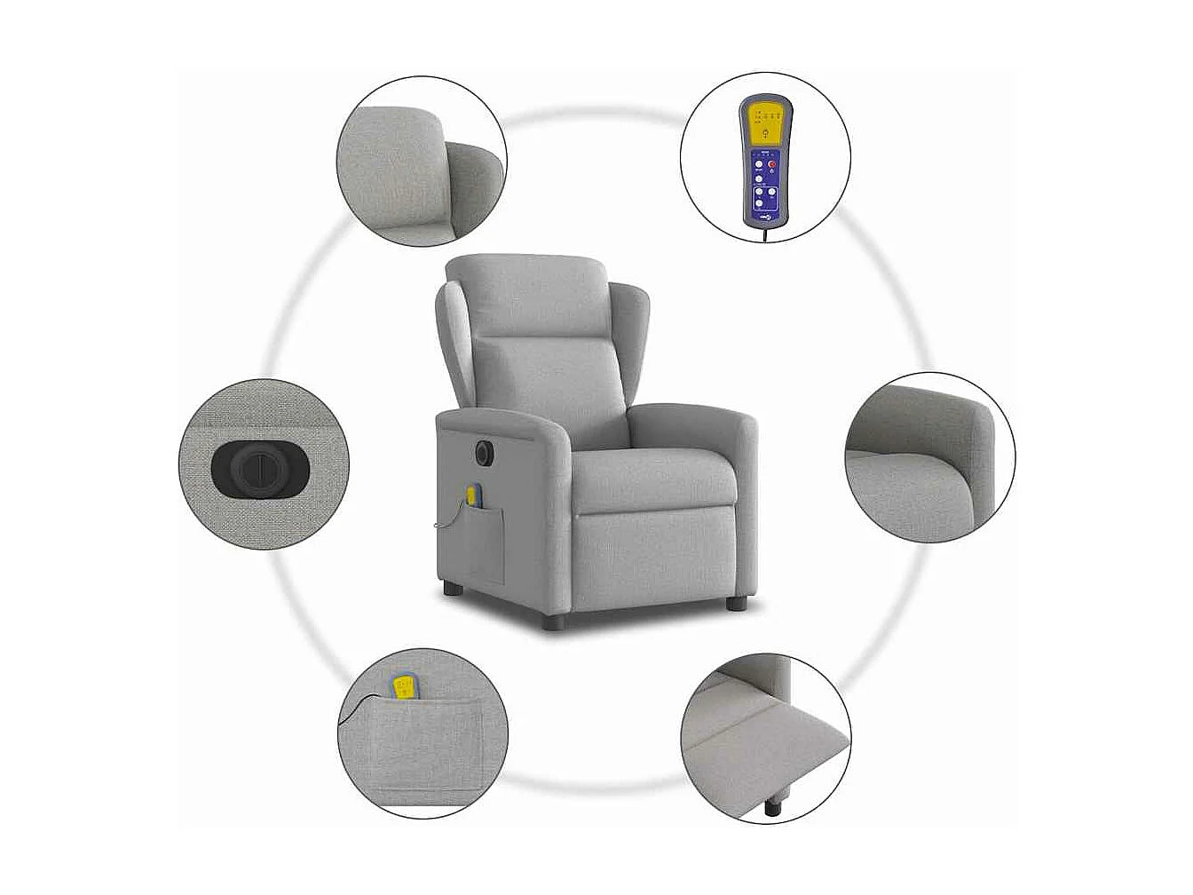 Fauteuil de massage inclinable électrique gris nuage tissu
