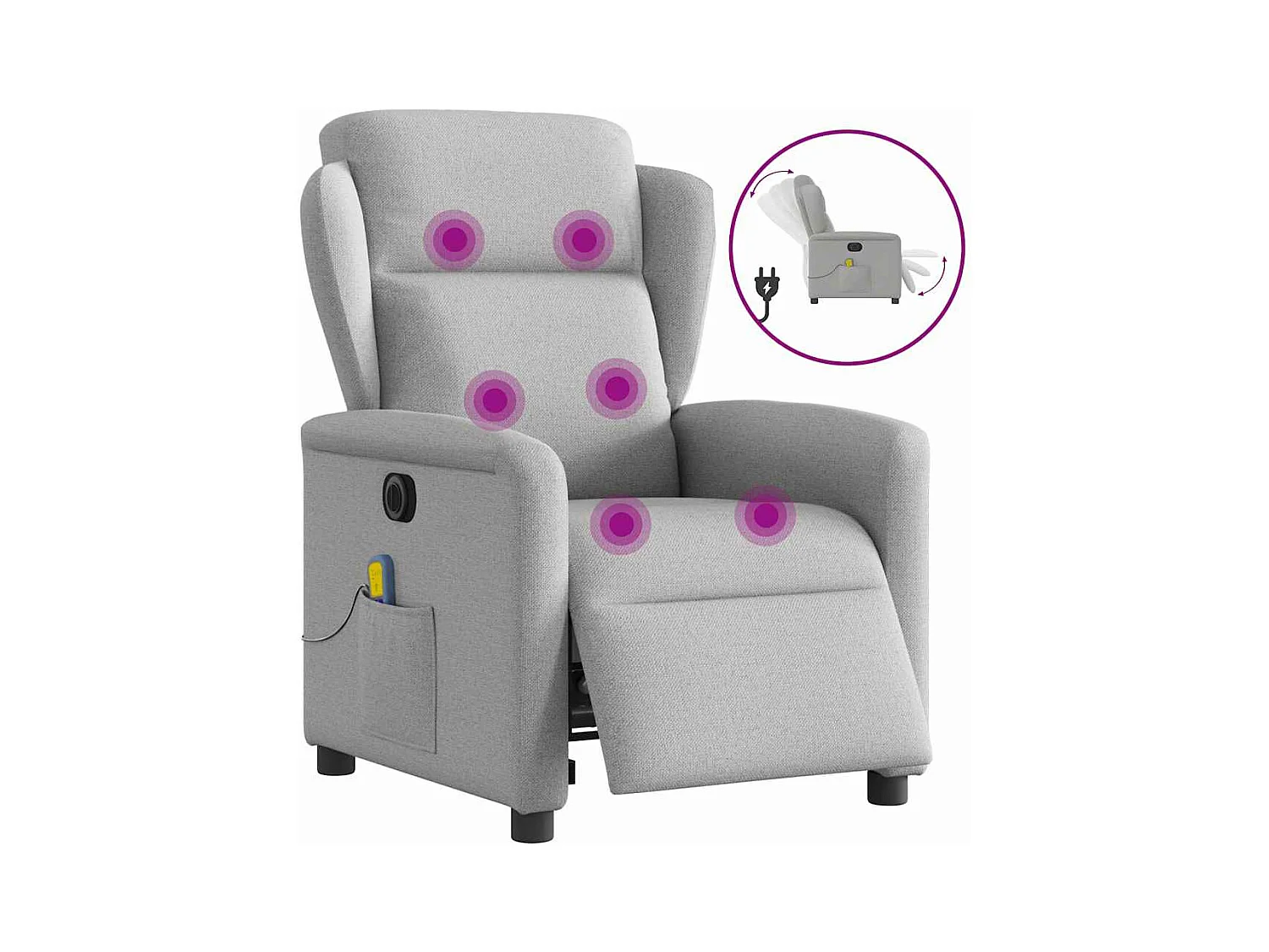 Sillón de masaje eléctrico reclinable de tela gris nube