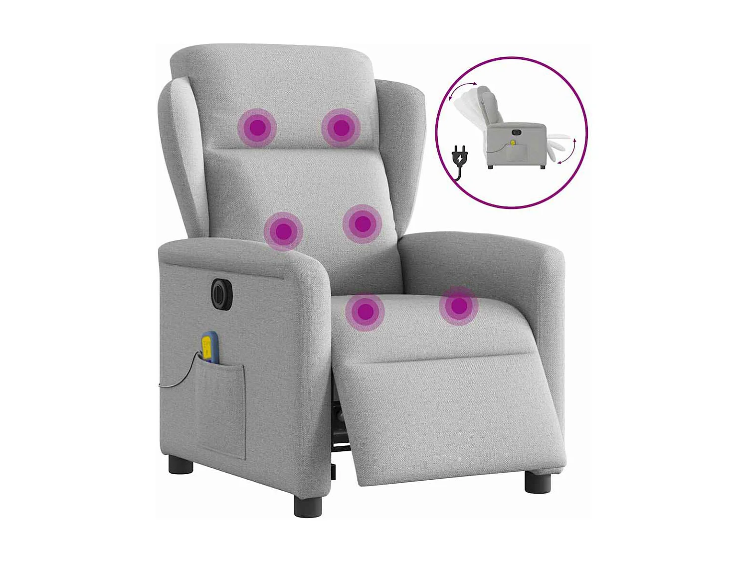 Fauteuil de massage inclinable électrique gris nuage tissu