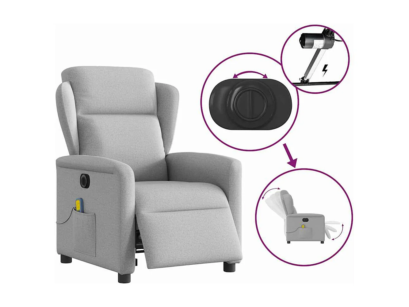 Fauteuil de massage inclinable électrique gris nuage tissu