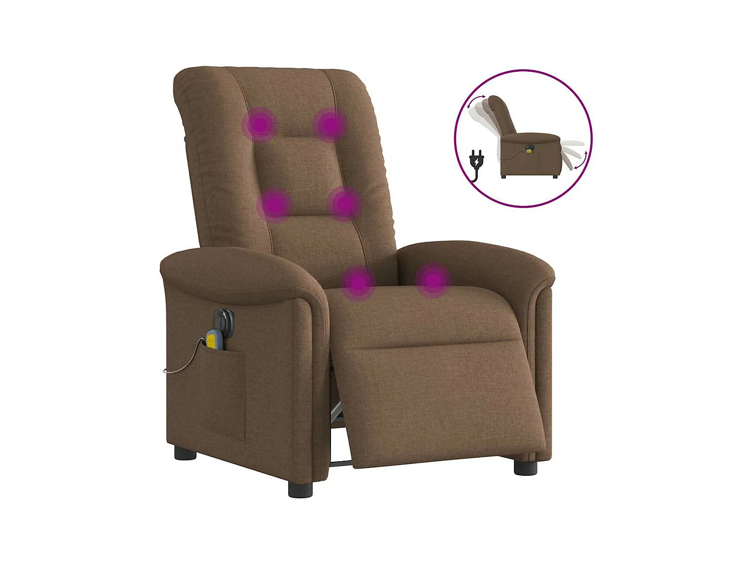 Fauteuil inclinable de massage électrique marron tissu
