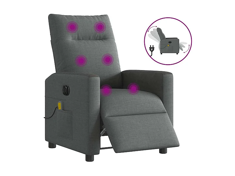 Sillón masajeador eléctrico reclinable de tela gris oscuro
