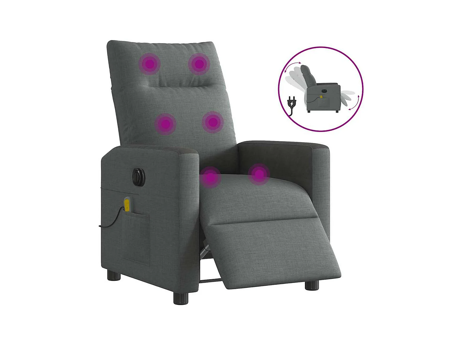 Fauteuil inclinable de massage électrique gris foncé tissu