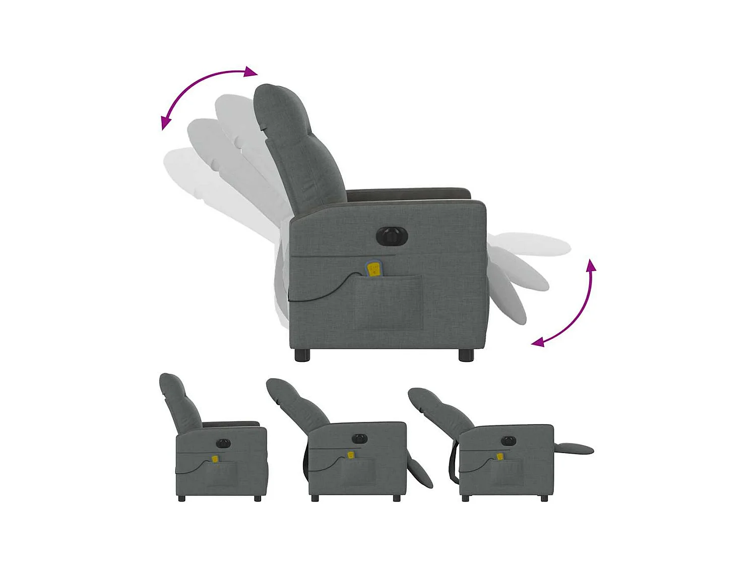 Fauteuil inclinable de massage électrique gris foncé tissu