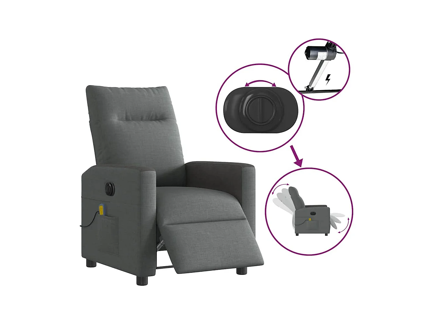 Fauteuil inclinable de massage électrique gris foncé tissu