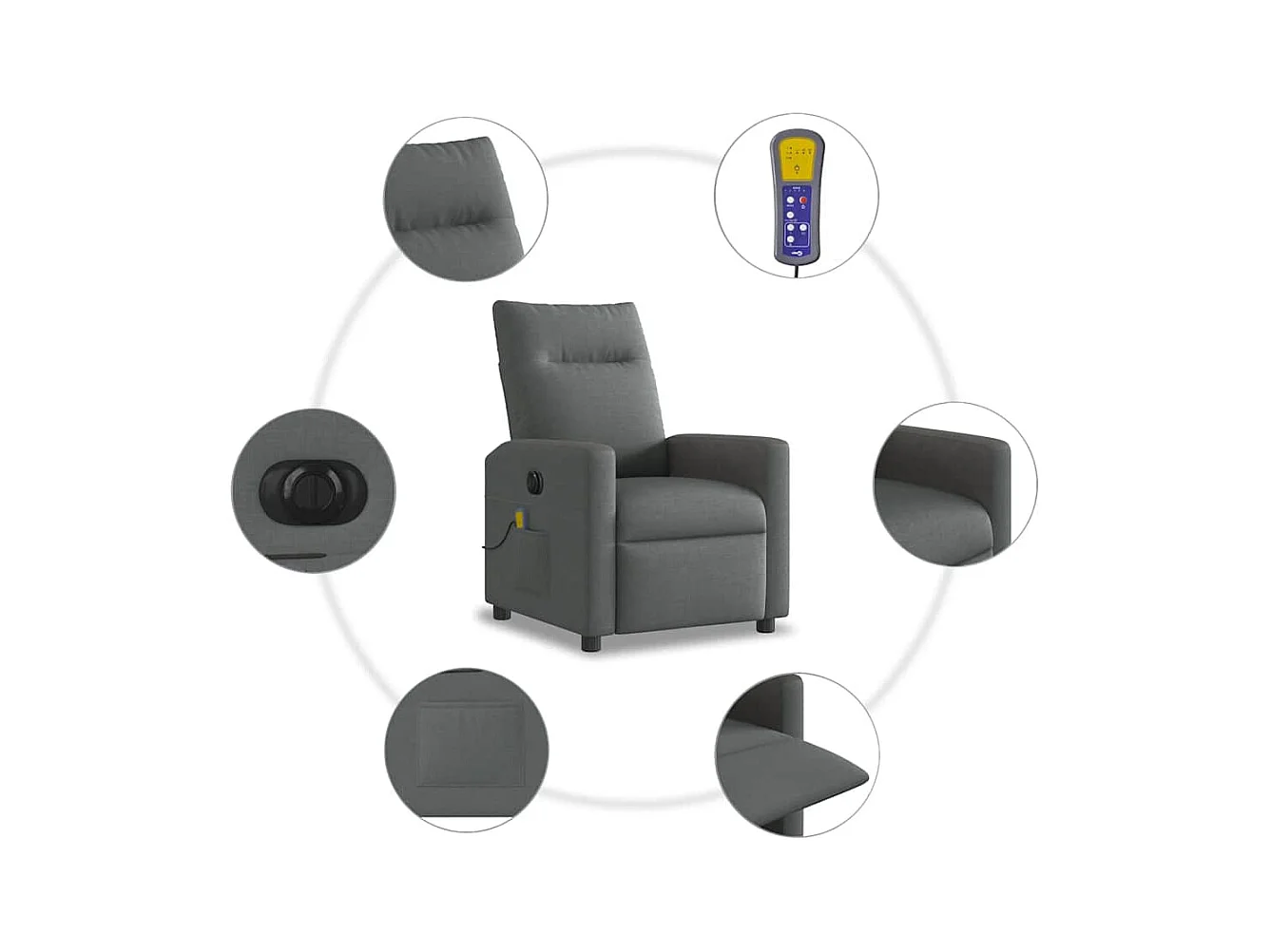 Fauteuil inclinable de massage électrique gris foncé tissu