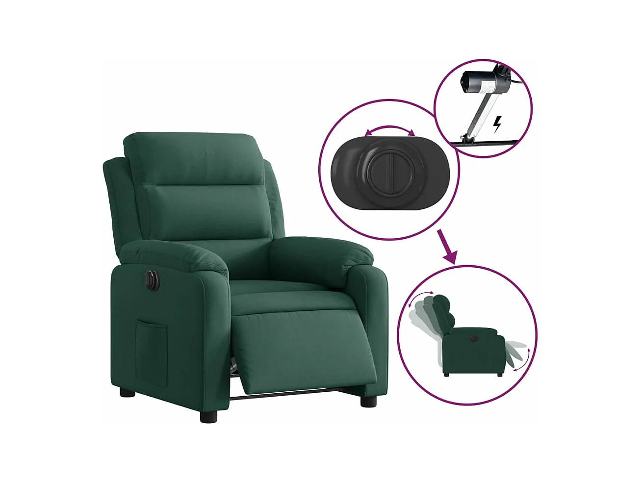 Fauteuil inclinable électrique vert foncé velours
