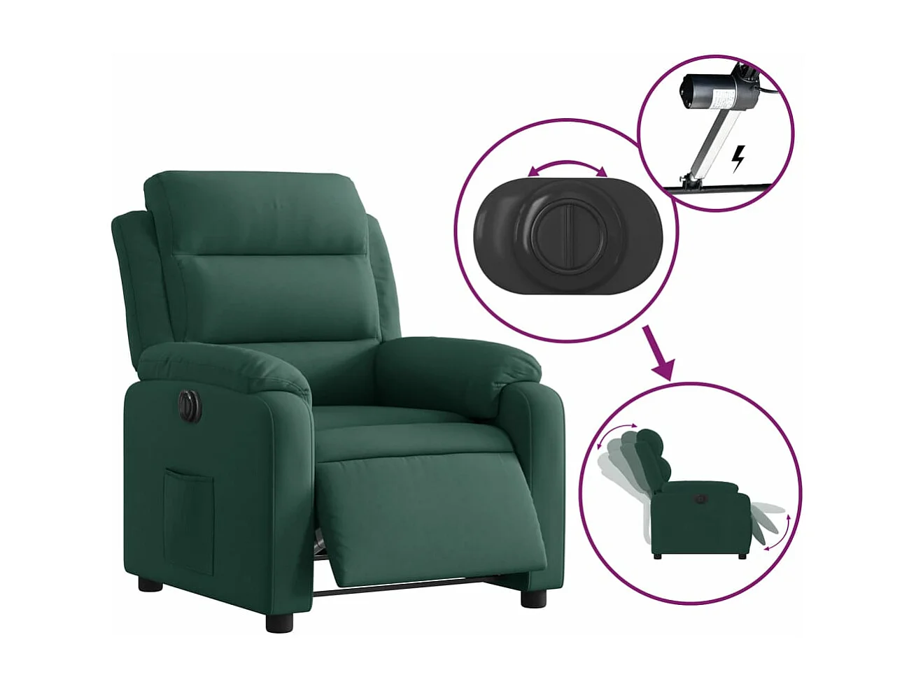 Fauteuil inclinable électrique vert foncé velours