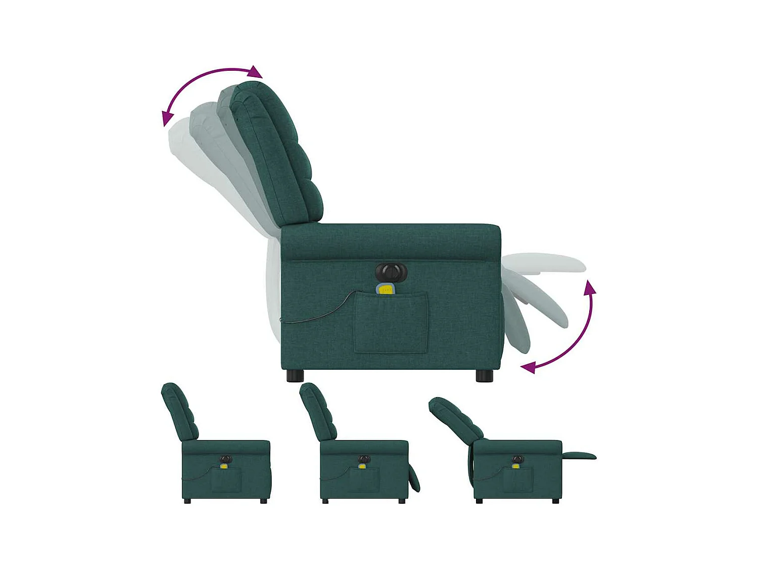 Sillón de masaje eléctrico reclinable de tela verde oscuro